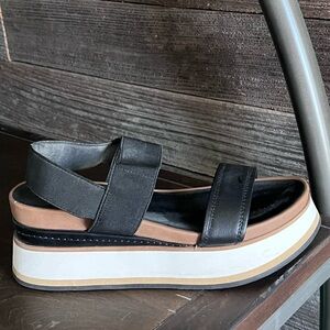 Crown Vintage Black Platform Sandals with Tan and White Sole
